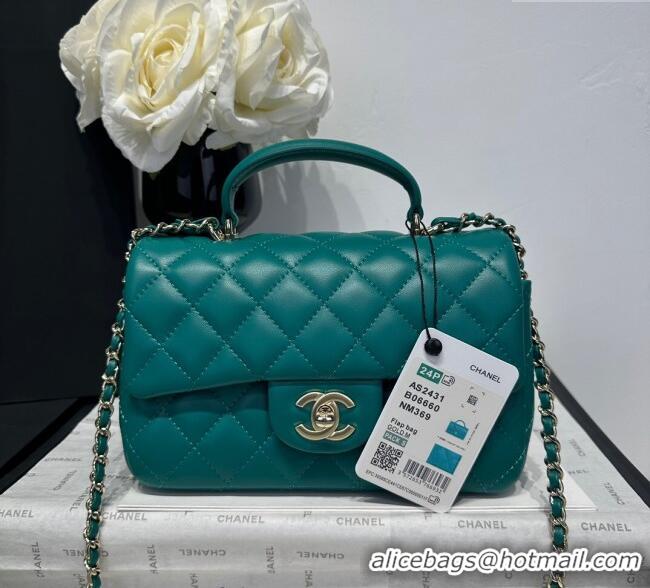 Good Looking Chanel Coco Lambskin Mini Flap Bag with Top Handle AS2431 Dark Green 2025