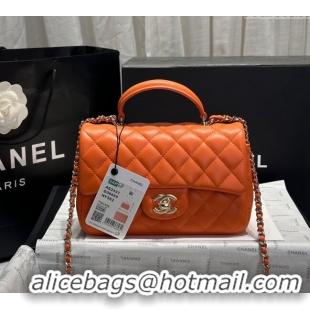 Best Quality Chanel Coco Lambskin Mini Flap Bag with Top Handle AS2431 Orange 2025