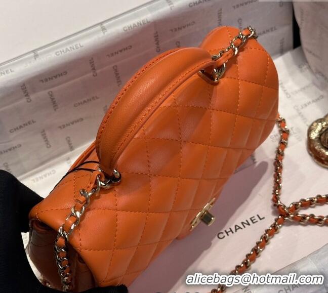 Best Quality Chanel Coco Lambskin Mini Flap Bag with Top Handle AS2431 Orange 2025