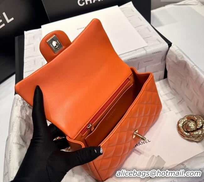 Best Quality Chanel Coco Lambskin Mini Flap Bag with Top Handle AS2431 Orange 2025