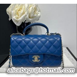 Luxurious Chanel Coco Lambskin Mini Flap Bag with Top Handle AS2431 Royal Blue 2025