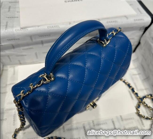 Luxurious Chanel Coco Lambskin Mini Flap Bag with Top Handle AS2431 Royal Blue 2025