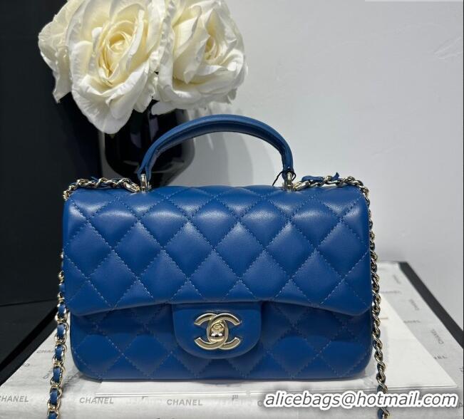 Luxurious Chanel Coco Lambskin Mini Flap Bag with Top Handle AS2431 Royal Blue 2025