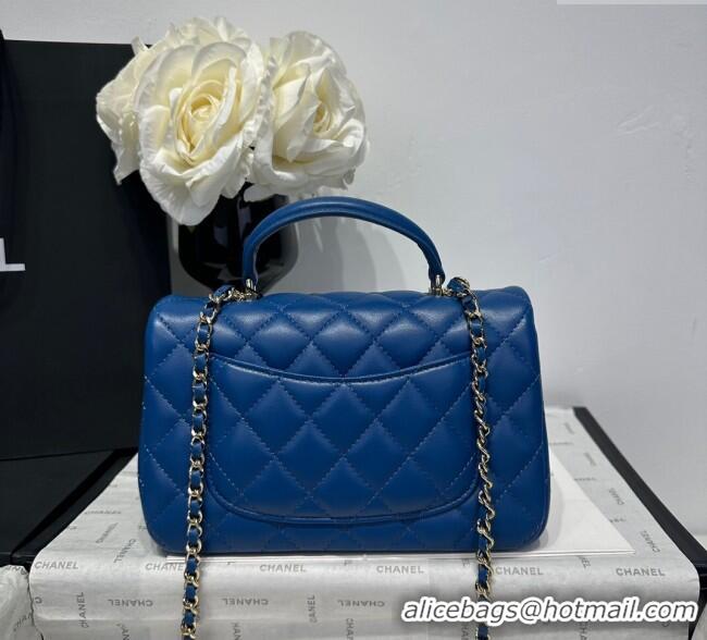 Luxurious Chanel Coco Lambskin Mini Flap Bag with Top Handle AS2431 Royal Blue 2025