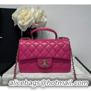 Luxury Classic Chanel Coco Lambskin Mini Flap Bag with Top Handle AS2431 Dark Pink 2025