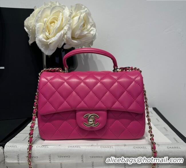 Luxury Classic Chanel Coco Lambskin Mini Flap Bag with Top Handle AS2431 Dark Pink 2025