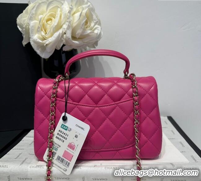 Luxury Classic Chanel Coco Lambskin Mini Flap Bag with Top Handle AS2431 Dark Pink 2025