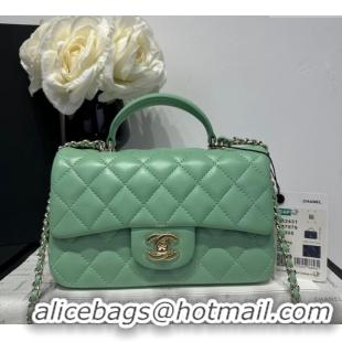 Top Grade Chanel Coco Lambskin Mini Flap Bag with Top Handle AS2431 Light Green 2025