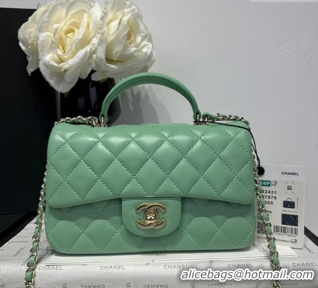 Top Grade Chanel Coco Lambskin Mini Flap Bag with Top Handle AS2431 Light Green 2025