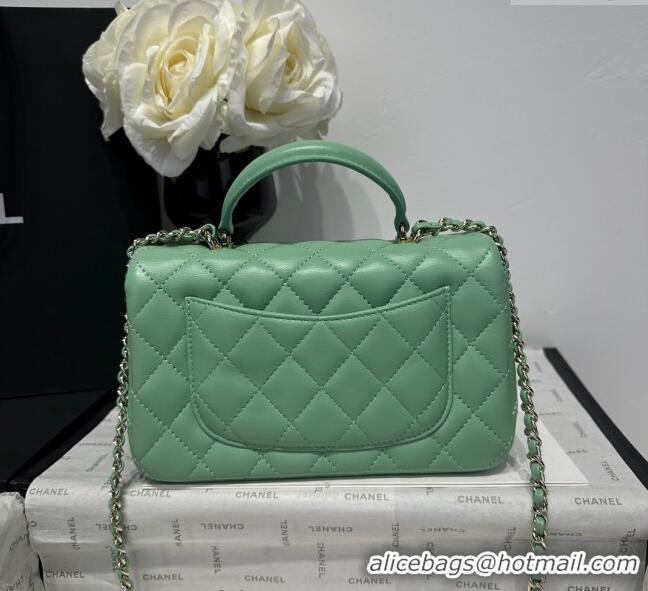 Top Grade Chanel Coco Lambskin Mini Flap Bag with Top Handle AS2431 Light Green 2025