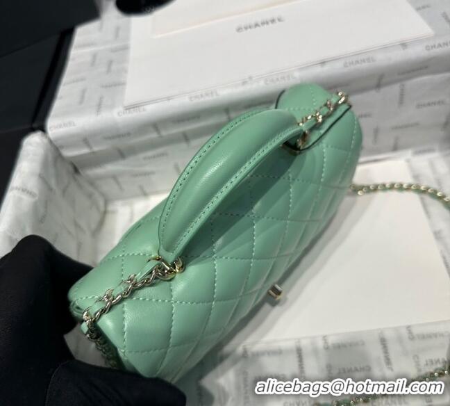 Top Grade Chanel Coco Lambskin Mini Flap Bag with Top Handle AS2431 Light Green 2025