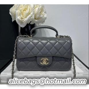 Luxury Cheap Chanel Coco Lambskin Mini Flap Bag with Top Handle AS2431 Dark Grey 2025