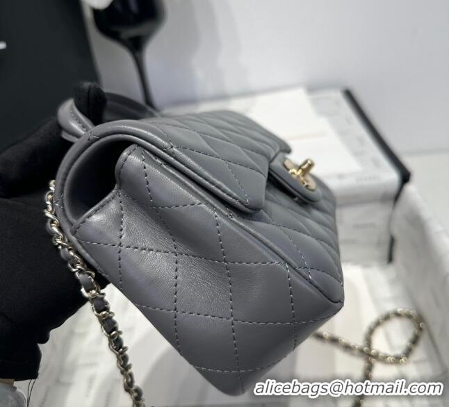 Luxury Cheap Chanel Coco Lambskin Mini Flap Bag with Top Handle AS2431 Dark Grey 2025