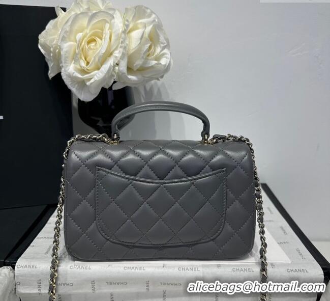 Luxury Cheap Chanel Coco Lambskin Mini Flap Bag with Top Handle AS2431 Dark Grey 2025