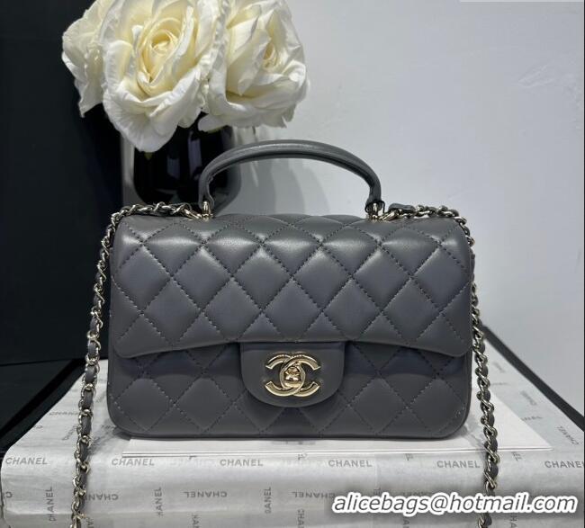 Luxury Cheap Chanel Coco Lambskin Mini Flap Bag with Top Handle AS2431 Dark Grey 2025