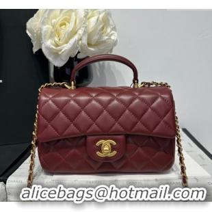 Best Price Chanel Coco Lambskin Mini Flap Bag with Top Handle AS2431 Dark Burgundy 2025