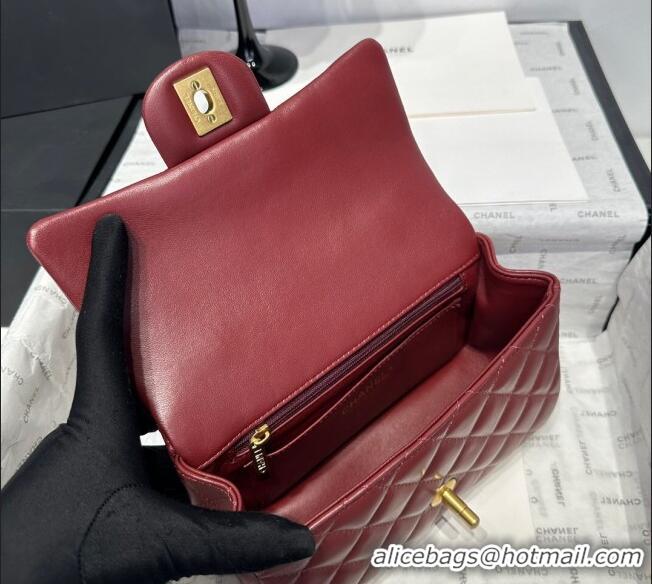 Best Price Chanel Coco Lambskin Mini Flap Bag with Top Handle AS2431 Dark Burgundy 2025