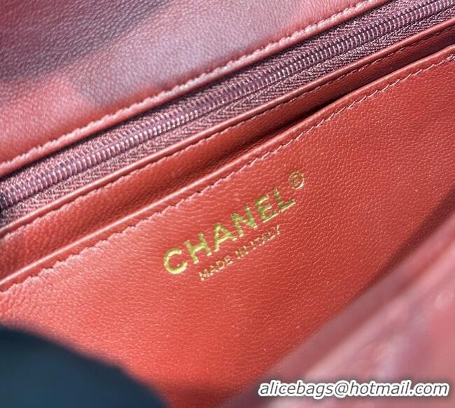 Best Price Chanel Coco Lambskin Mini Flap Bag with Top Handle AS2431 Dark Burgundy 2025