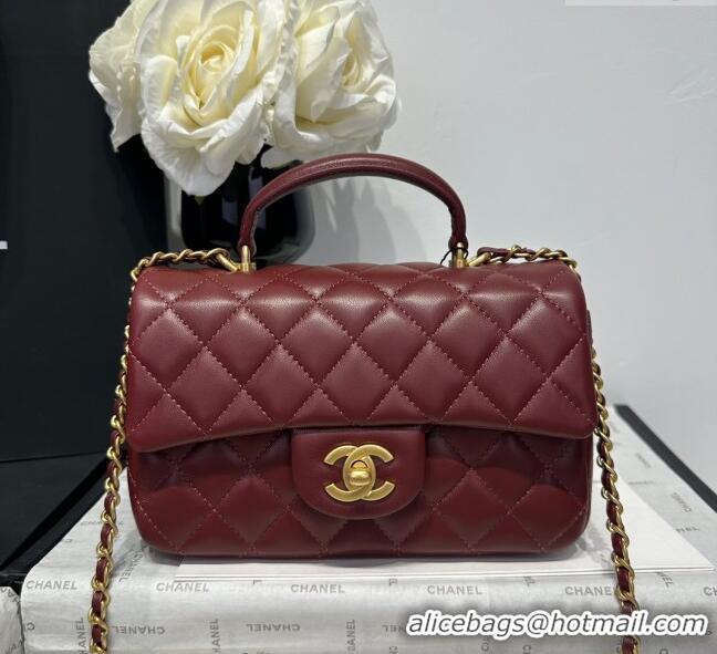 Best Price Chanel Coco Lambskin Mini Flap Bag with Top Handle AS2431 Dark Burgundy 2025