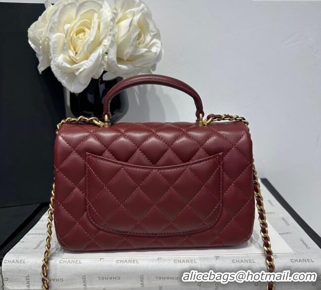 Best Price Chanel Coco Lambskin Mini Flap Bag with Top Handle AS2431 Dark Burgundy 2025