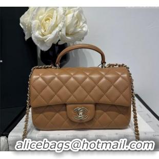 Luxury Discount Chanel Coco Lambskin Mini Flap Bag with Top Handle AS2431 Light Brown 2025