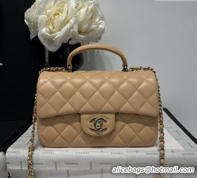 Luxury Classic Chanel Coco Lambskin Mini Flap Bag with Top Handle AS2431 Beige 2025