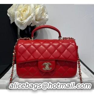 Luxury Cheap Chanel Coco Lambskin Mini Flap Bag with Top Handle AS2431 Red 2025