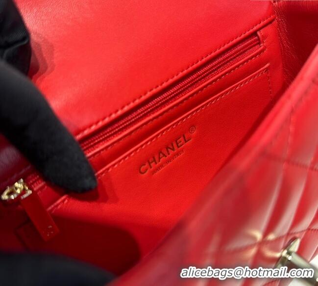 Luxury Cheap Chanel Coco Lambskin Mini Flap Bag with Top Handle AS2431 Red 2025