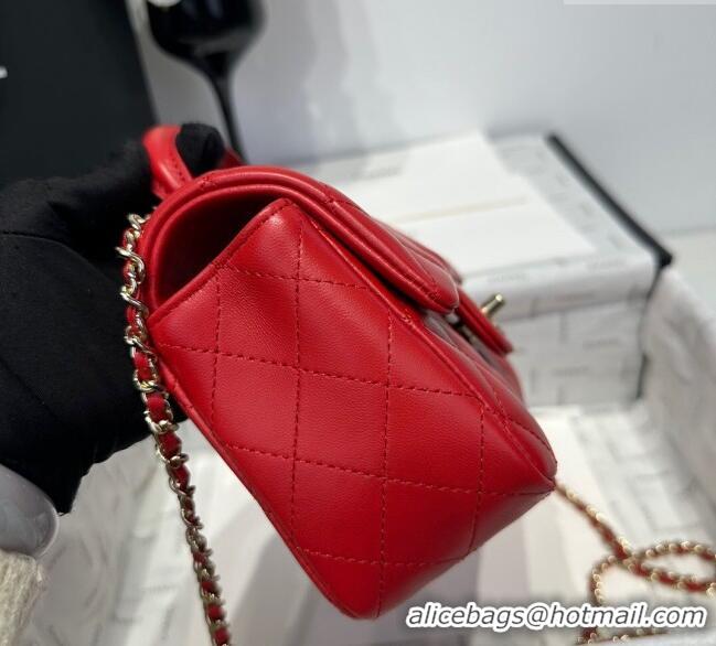 Luxury Cheap Chanel Coco Lambskin Mini Flap Bag with Top Handle AS2431 Red 2025