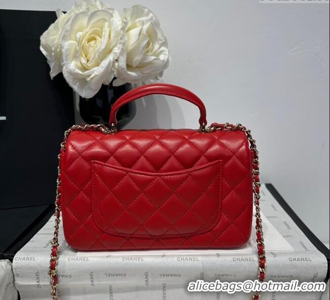 Luxury Cheap Chanel Coco Lambskin Mini Flap Bag with Top Handle AS2431 Red 2025