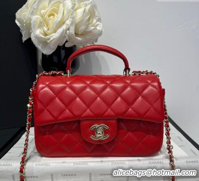 Luxury Cheap Chanel Coco Lambskin Mini Flap Bag with Top Handle AS2431 Red 2025