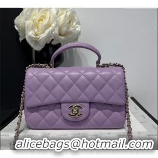 Good Taste Chanel Coco Lambskin Mini Flap Bag with Top Handle AS2431 Light Purple 2025