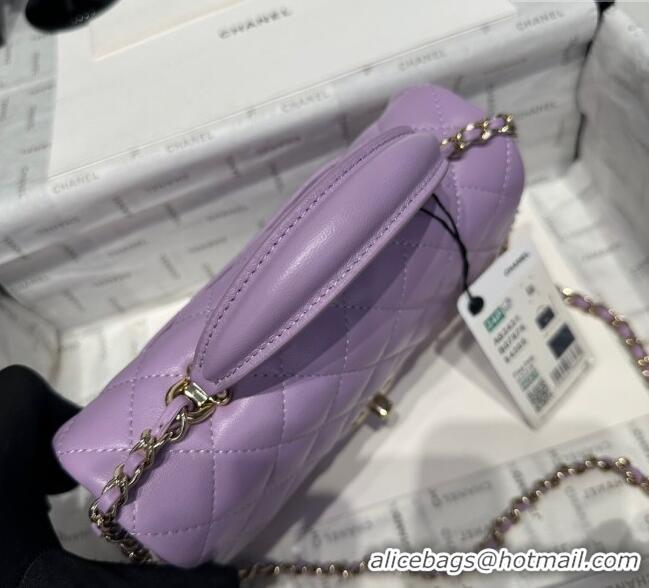 Good Taste Chanel Coco Lambskin Mini Flap Bag with Top Handle AS2431 Light Purple 2025