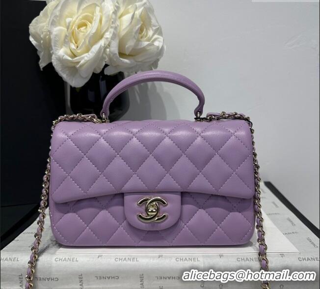 Good Taste Chanel Coco Lambskin Mini Flap Bag with Top Handle AS2431 Light Purple 2025