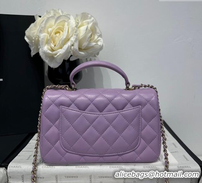 Good Taste Chanel Coco Lambskin Mini Flap Bag with Top Handle AS2431 Light Purple 2025