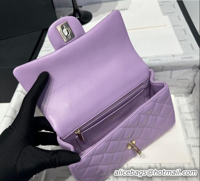 Good Taste Chanel Coco Lambskin Mini Flap Bag with Top Handle AS2431 Light Purple 2025