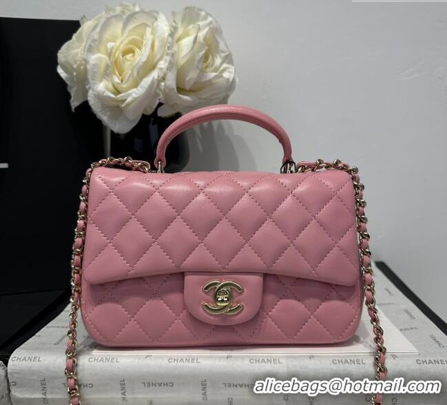 Buy Classic Chanel Coco Lambskin Mini Flap Bag with Top Handle AS2431 Light Pink 2025