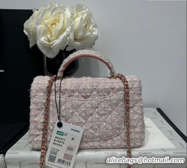 Cheapest Chanel Coco Tweed Mini Flap Bag with Top Handle AS2431 Light Pink 2025