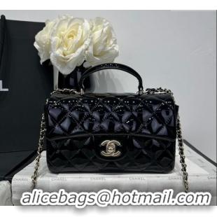 Luxury New Chanel Coco Patent Calfskin Mini Flap Bag with Top Handle AS2431 Black 2025