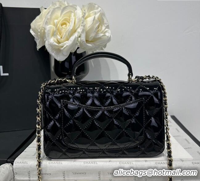 Luxury New Chanel Coco Patent Calfskin Mini Flap Bag with Top Handle AS2431 Black 2025