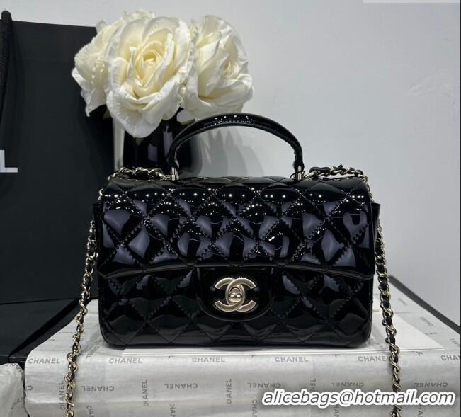 Luxury New Chanel Coco Patent Calfskin Mini Flap Bag with Top Handle AS2431 Black 2025