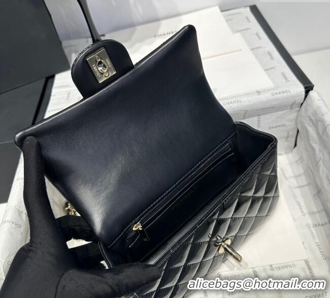 Luxury New Chanel Coco Patent Calfskin Mini Flap Bag with Top Handle AS2431 Black 2025