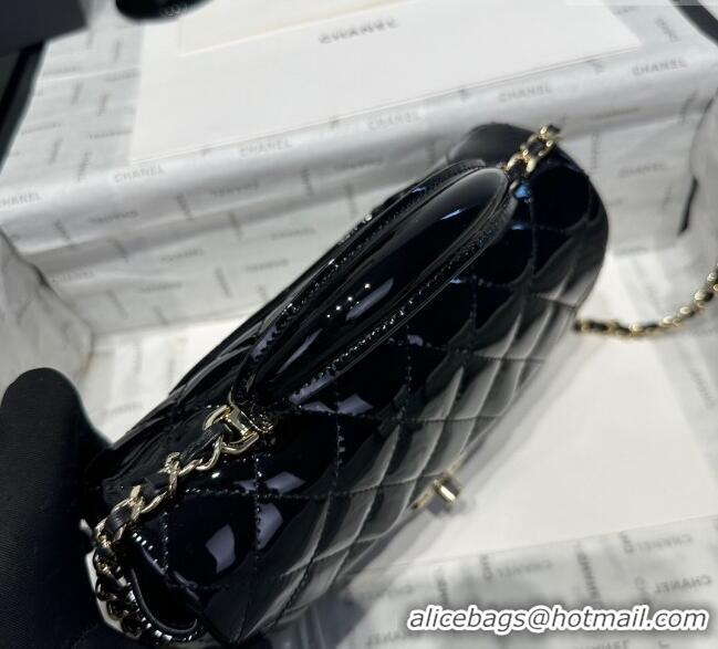 Luxury New Chanel Coco Patent Calfskin Mini Flap Bag with Top Handle AS2431 Black 2025