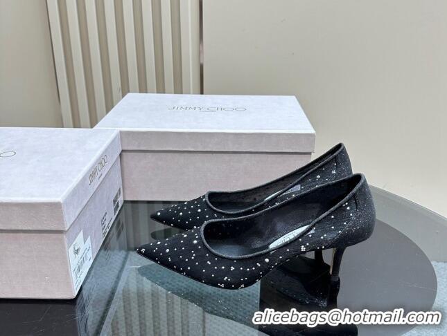 Shop Duplicate Jimmy Choo Love Pumps 6.5cm in Glitters and Mesh with Strass Black 1224029