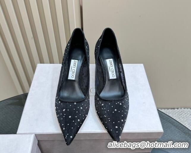 Shop Duplicate Jimmy Choo Love Pumps 6.5cm in Glitters and Mesh with Strass Black 1224029