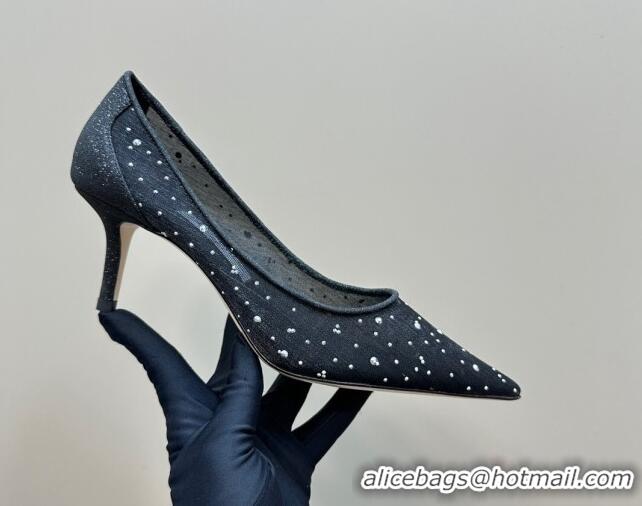 Shop Duplicate Jimmy Choo Love Pumps 6.5cm in Glitters and Mesh with Strass Black 1224029