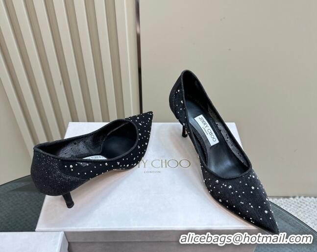 Shop Duplicate Jimmy Choo Love Pumps 6.5cm in Glitters and Mesh with Strass Black 1224029