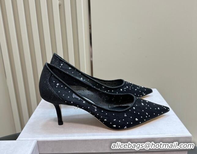 Shop Duplicate Jimmy Choo Love Pumps 6.5cm in Glitters and Mesh with Strass Black 1224029