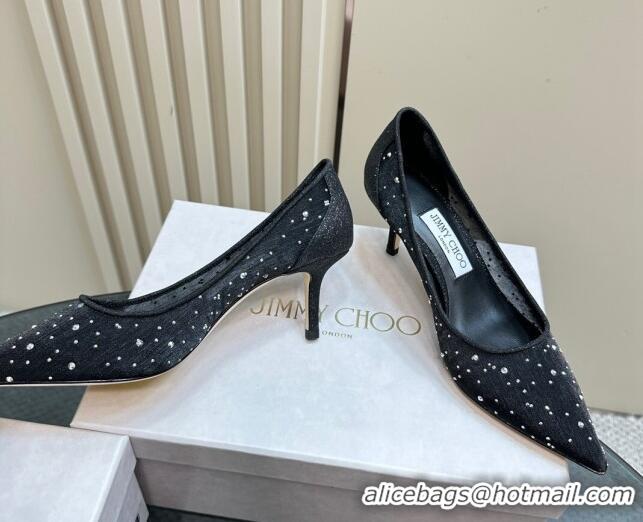 Shop Duplicate Jimmy Choo Love Pumps 6.5cm in Glitters and Mesh with Strass Black 1224029