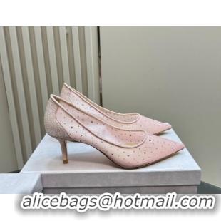 Popular Style Jimmy Choo Love Pumps 6.5cm in Glitters and Mesh with Strass Pink 1224030